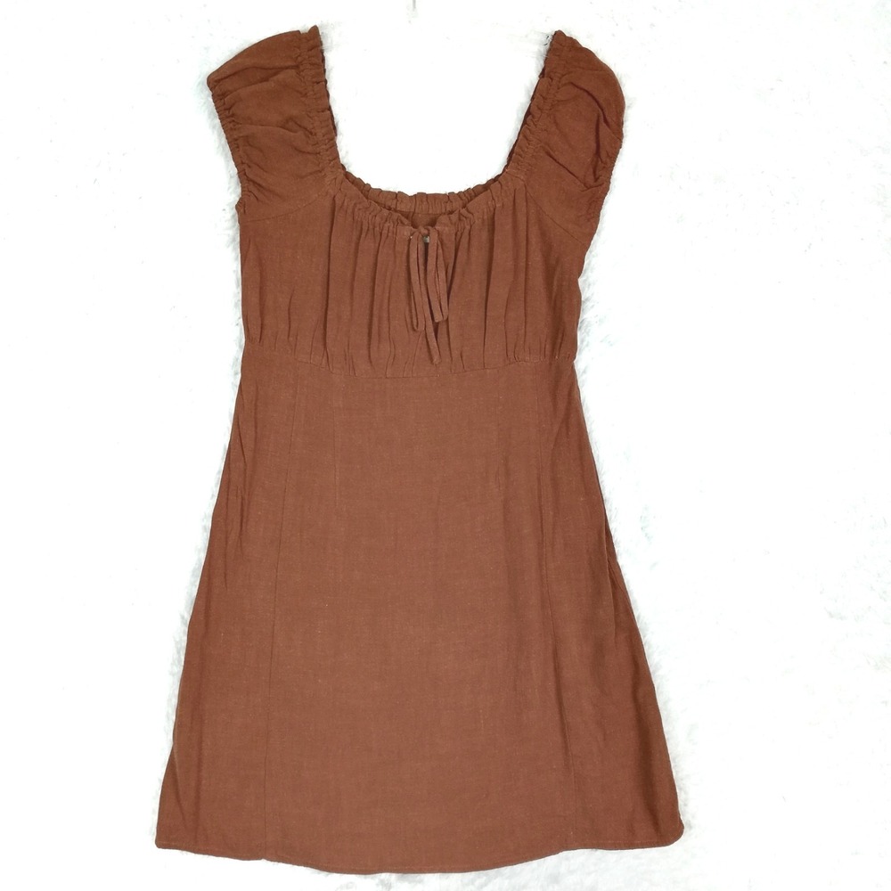Aeropostale Womens Dress Mini Linen Blend Keyhole Empire Waist Brown Rust M New